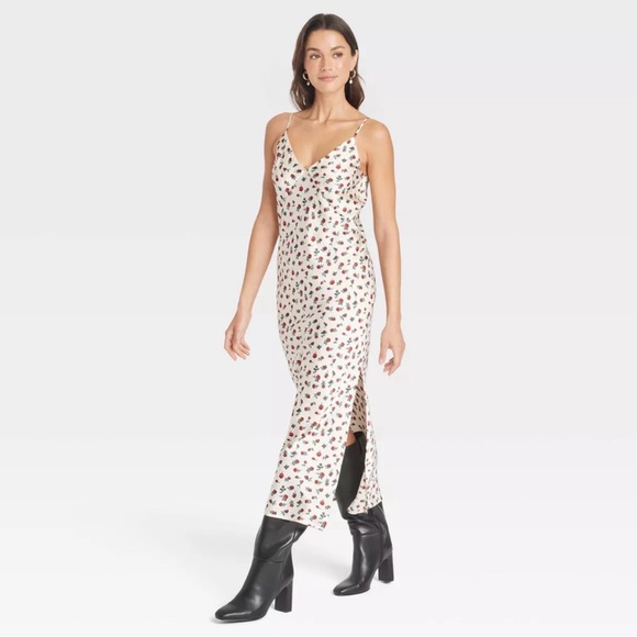 a new day Dresses & Skirts - Maxi Slip Dress Rose Sz L Adjustable Straps Side Slit Vintage-inspired Viral